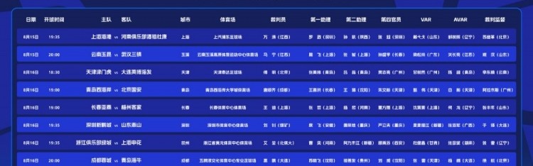 中超第21轮裁判安排：艾堃执法浙江队vs申花，无外籍裁判执法